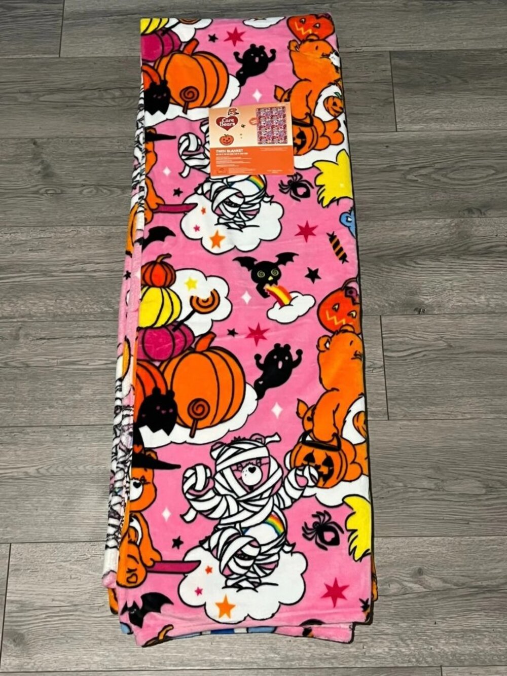 CARE BEARS TWIN Throw Blanket 60x90 Pink Halloween Mummy Witch Pumpkin Bats NWT